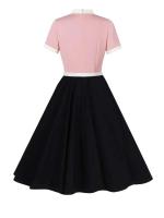 Vestido de Parche de Dos Tonos Vintage con Cuello de Lazo Manga Corta de Verano - details 17