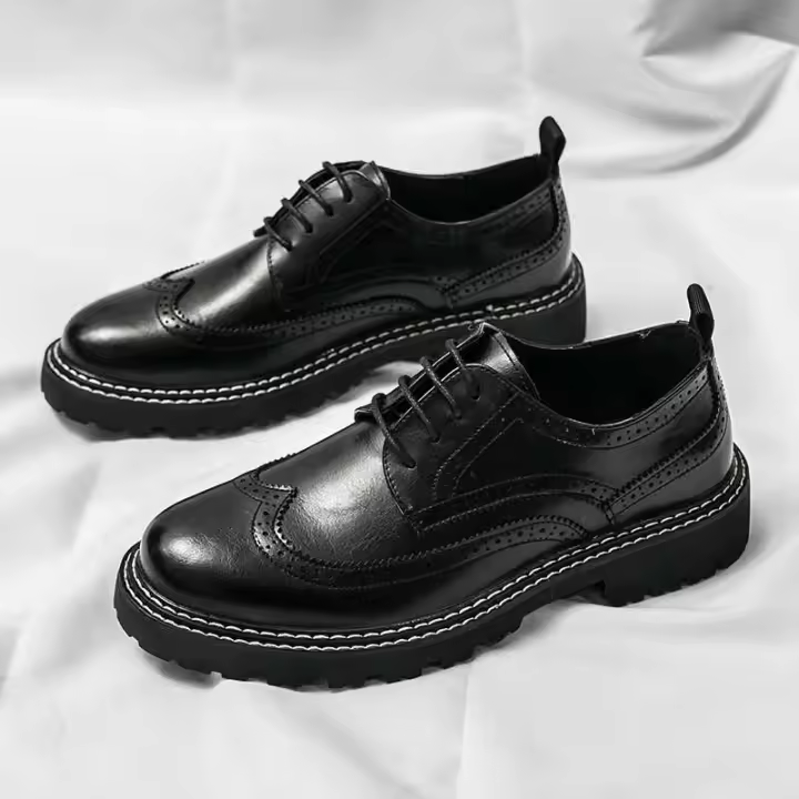 Zapatos casuales de cuero Oxford de diseñador para hombre, fáciles de usar, punta redonda alta, talla grande, nuevo modelo - 1