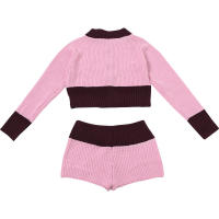 BUNO-Conjunto de 2 piezas para mujer con diseño de Patchwork Nibber, Chaqueta de punto de otoño, nueva tendencia, Chaqueta de punto corto con cremallera, pantalón corto grueso, ropa informal y sencilla - details 13
