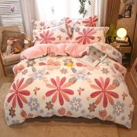 Sábana de Terciopelo Cálido Coral para Invierno con Estampado de Flor Hueso de Couette Suave y Grueso 240x220 - details 1