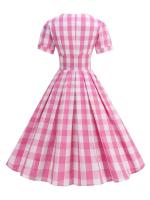 Elegante Vestido Rockabilly de Cintura Alta con Cuadros Blancos y Negros - details 10