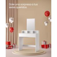 Mesa de Maquillaje con Espejo Grande, Gabinete con 2 Cajones y 3 Compartimentos, Estilo Moderno, Blanco - details 8