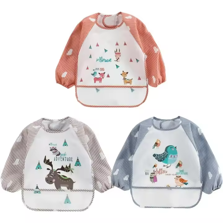 Conjunto De 3 Babero Con Manga Larga Impermeable Artesanales /Artes /Pintura Delantal 6 A 36 Meses - 1