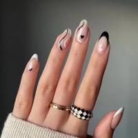 Uñas postizas de cabeza de almendra, diseño de línea francesa, cobertura completa, acabado con prensa extraíble, 24 piezas - details 2
