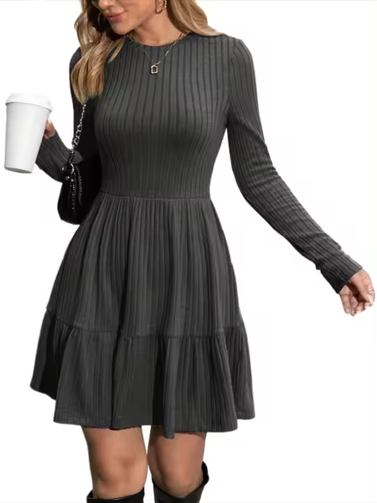 Ropa de mujer de crochet, falda pastel, vestido de punto de color liso, cuello redondo, estética, una pieza a la vez, promoción - 1