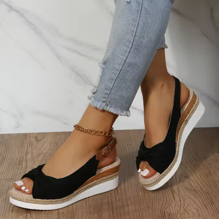Sandalias casuales de tacón de cuña con lazo de cuerda de cáñamo zapatos de mujer - 1