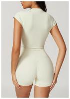 Ropa deportiva de alta resistencia de secado rápido de manga corta Yoga Tre de color sólido - details 10