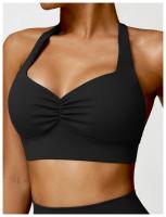 Sujetador deportivo con cuello Halter para mujer, Top fruncido de alto soporte para gimnasio, ropa de entrenamiento, corsé de - details 22