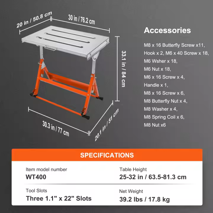 SucceBuy Mesa de soldadura de 36" x 24", banco de trabajo resistente con capacidad de 800 libras, mesa de trabajo de acero con orificios de fijación de 0,63", almohadillas antideslizantes para los pies - 1