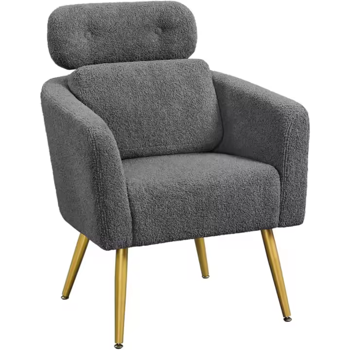 Sillón Relax Tapizado con Reposabrazo, Silla para Dormitorio con Reposacabeza Ajustable para Sala de Estar, Salón - Gris - 1