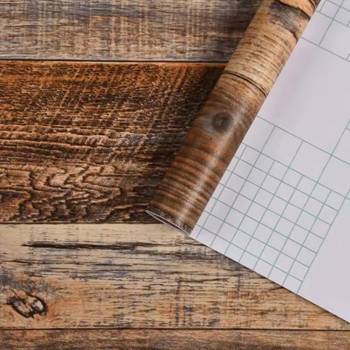 DIY marrón retro como textura de pavo y pegado tablero de madera autoadhesivo rollo de papel tapiz pegatina de vinilo desmontable - 1