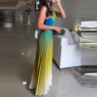 Elegante Vestido de Fiesta Holgado de Cintura Alta con Lazo Trasero Vestido Largo de Encaje con Estampado de Gradiente para Mujeres - details 2