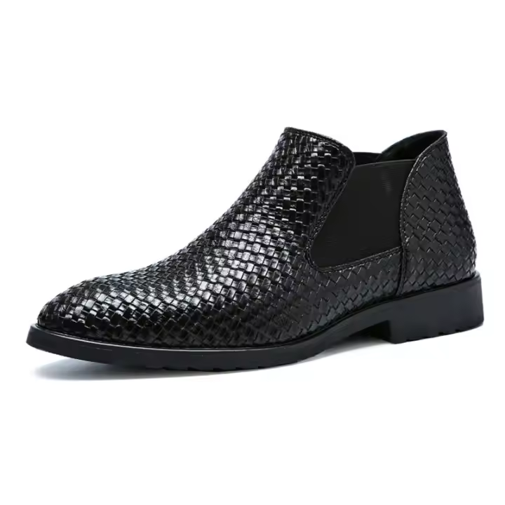 Botas de cuero tejidas a mano para hombre, botas Chelsea para hombre - 1