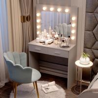 Maquillaje con Hollywood LED Espejo 2 Cajones Grans y Taburete 80x40x140cm (Gris) - details 3
