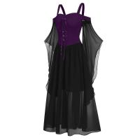 Vestido de mujer de talla grande con hombros descubiertos y alas de mariposa estilo gótico para Halloween, elegante vestido de poliéster de cintura media. - details 28