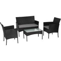 Muebles de jardín de Resina Trenzada Negra - 4 Asientos: 1 sofá, 2 sillones, 1 Mesa de Centro - Cojines Beige con - details 25