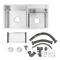 Moderno Acero Inoxidable Doble Bol con Desagüe 30 x 17 x 8.27 pulgadas Perfecto para Cocina y Baño - details 0