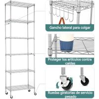 Estantería de Alambre de 6 Niveles con Ruedas Altura Ajustable, Resistente, Gancho para Baño, Cocina, Garaje, Dormitorio Plateado - details 5
