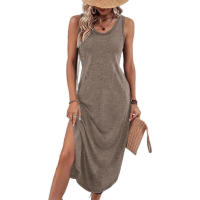 Vestido midi de punto dividido sin mangas con cuello en V para mujer, verano 2025 - details 0
