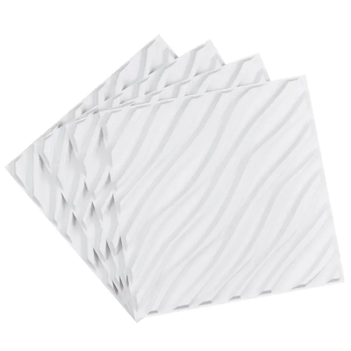 SucceBuy Paneles de pared 3D, paquete de 12 azulejos de ondas minimalistas de PVC de 19,7 x 19,7 pulgadas, panel de pared decorativo de cobertura de 32 pies cuadrados, decoración interior del hogar, blanco mate - 1