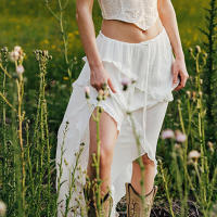 BUNO-Faldas Midi de cintura baja con ribete blanco para mujer, faldas largas divididas con lazo, Fairycore, verano, francés, vacaciones, playa, Y2K - details 1