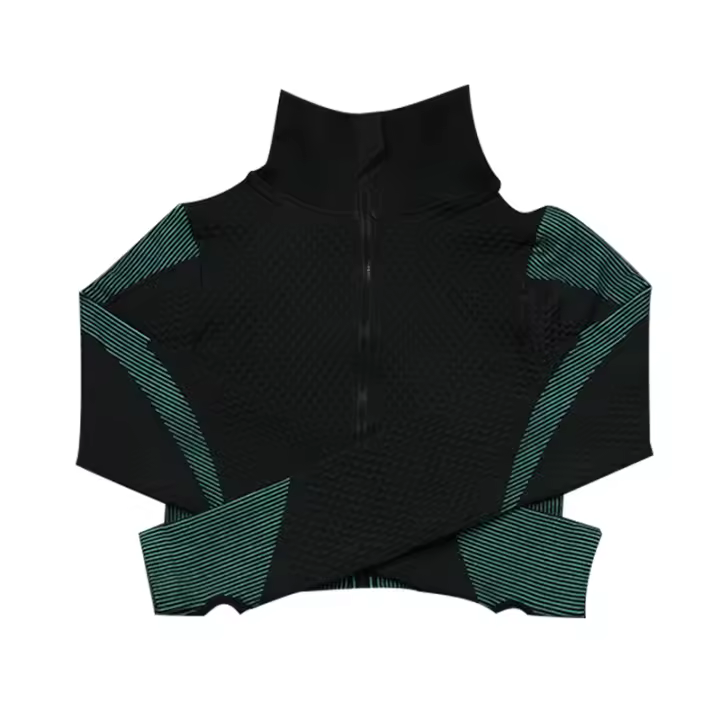 Chaqueta deportiva sin costuras con cremallera para mujer, chaqueta de manga larga para Yoga, correr, gimnasio al aire libre - 1