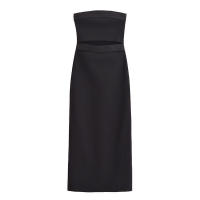 Vestido negro elegante de , elástico, sin espalda, escote asimétrico, sin tirantes, moda para mujer - details 1