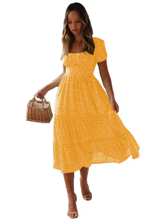 Vestido corto de verano con estampado Floral para mujer, Vestido corto de media manga, a la moda, para vacaciones y fiestas - 1