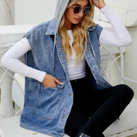 Chaqueta vaquera con capucha para mujer, deshilachada, rasgada, informal, con botones, ligera - details 4