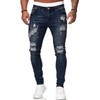 Jeans ajustados azules para hombre Stretch Destroyed Ripped Skinny Jeans Side Striped Denim Pantalones - details 4
