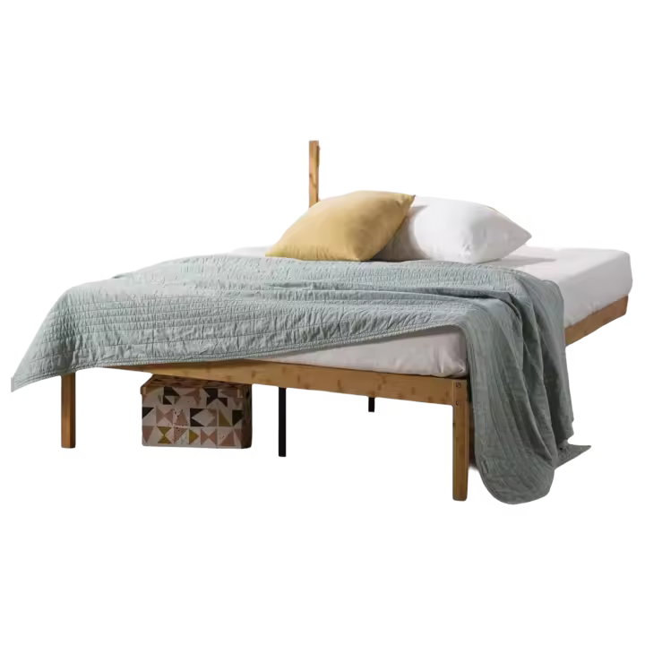 Cama de Bambú y Madera 90x190 cm Altura de 35cm con Almacenamiento Bajo Marco de Cama de Plataforma - 1