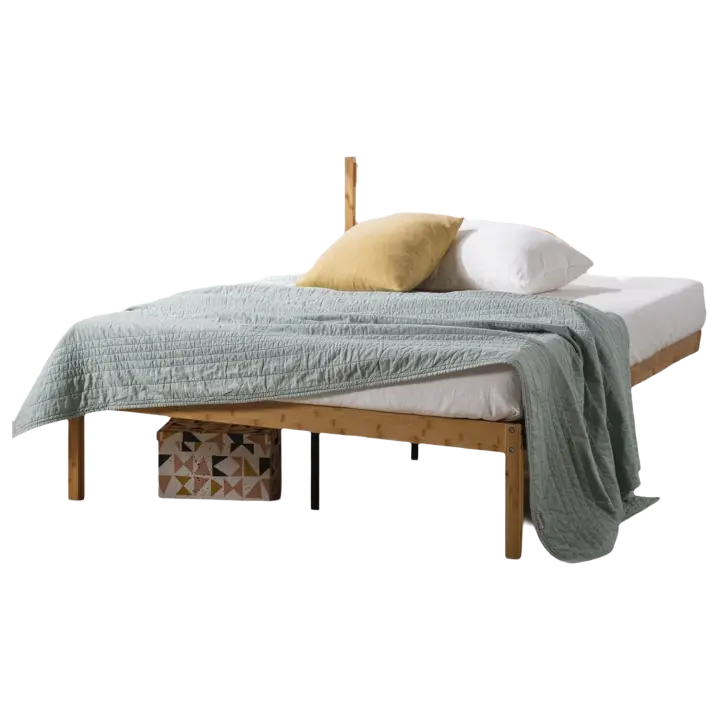 Cama de Bambú y Madera 90x190 cm Altura de 35cm con Almacenamiento Bajo Marco de Cama de Plataforma - 1
