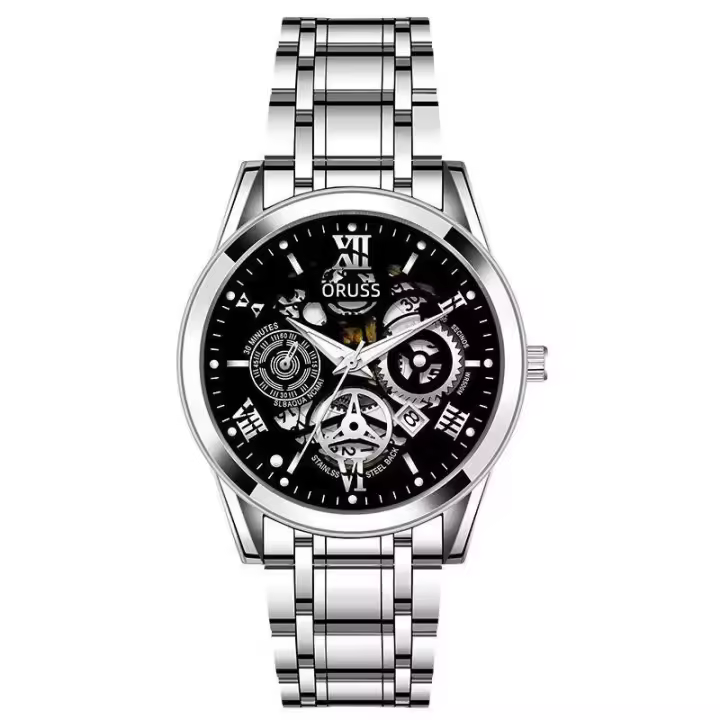 Reloj con calendario de diamantes y esqueleto luminoso para hombre resistente al agua con movimiento - 1
