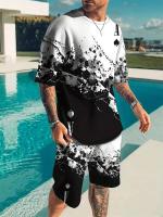 Pantalones cortos deportivos informales para hombre, camisetas de manga corta con estampado de León, moda urbana, Verano - details 1