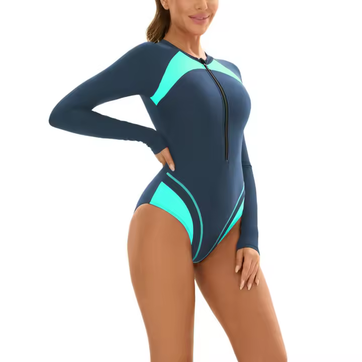 Traje de baño de una pieza para entrenamiento atlético, manga larga, protección solar, surf, traje de baño deportivo para niñas - 1