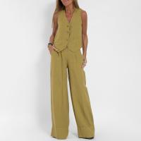 Chaleco elegante Y2K para mujer, traje de 2 piezas, sin mangas, con cuello en V y botones, prendas de vestir, conjunto de pantalón de pierna ancha - details 5