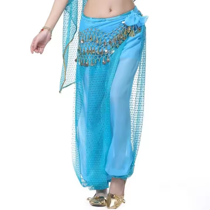 Pantalones harén indios para danza del vientre para mujer, pantalones de hockey sueltos con hermosas lentejuelas de malla de plumón de pato, 10 colores, precio asequible - 1