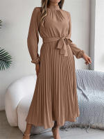 Vestidos largos de verano para mujer, ropa elegante plisada de manga larga con cordones, estilo bohemio, con dobladillo y volantes - details 17