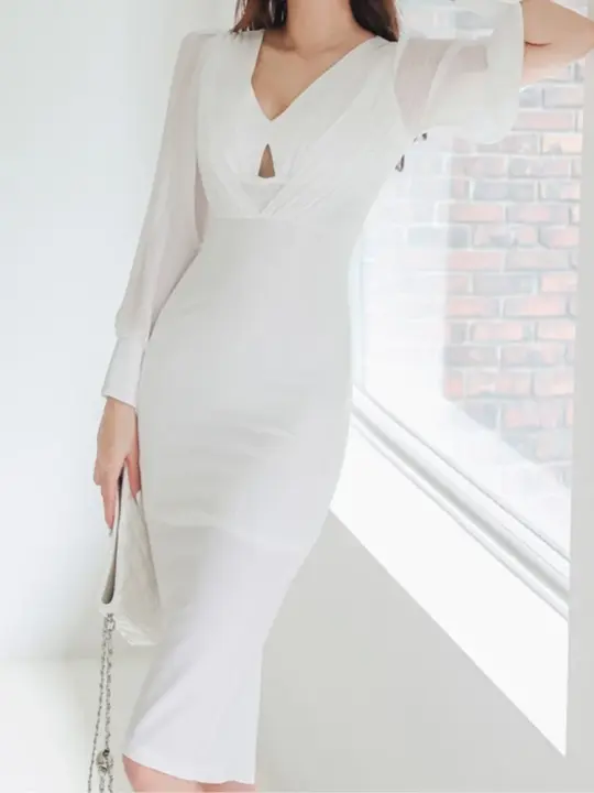Mujeres otoño moda nuevo ceñido al cuerpo vestido a media pierna ajustado manga larga elegante Casual sólido Vestidos de fiesta de negocios bata femenina Mujers - 1