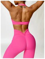 Sujetador deportivo con cuello Halter para mujer, Top fruncido de alto soporte para gimnasio, ropa de entrenamiento, corsé de - details 8