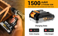 El taladro eléctrico inalámbrico DEKO de 20 V tiene dos velocidades cambiantes, destornillador de torsión 18 + 1, juego de taladro de 29 piezas con batería de 1,5 Ah y cargador - details 2