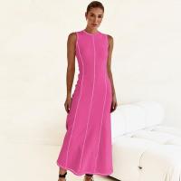 Sentido Del Diseño Vestido Largo De Punto para Mujer, Cuello Redondo Sin Mangas, Retro, Europeo Y Americano, línea A, Francés - details 1