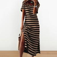 Vestidos de Verano 2023 para Mujeres de Talla Grande Vestidos Casuales a Rayas con Cuello en V - details 9