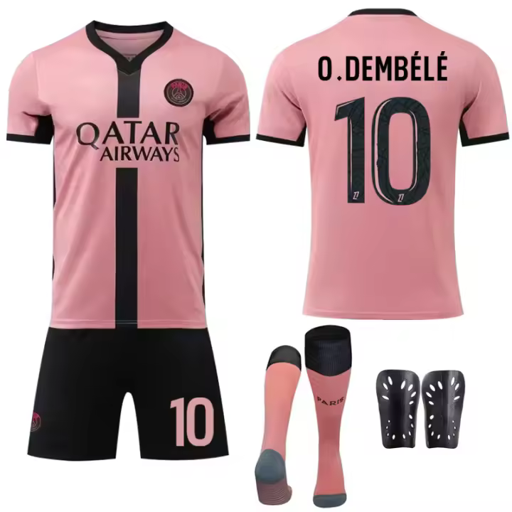 2024-25 Nuevo París 2 Visitante Rosa No. Conjunto de uniforme de fútbol 7 Mbappe 10 Dembele 30 Messi - 1