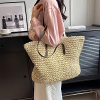 Bolso grande de paja tejido a mano - Bolso de hombro beige elegante con correas negras, espacioso para la playa, vacaciones o uso diario, bolso de playa - details 0