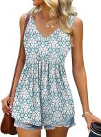 Verano nuevo con cuello en v sin mangas chaleco falda casual estampado tropical de flores vestido mujer - details 23