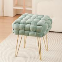 Taburete Moderno de Terciopelo Otomano Rectangular con Patas de Metal Dorado Taburete Acolchado - details 26
