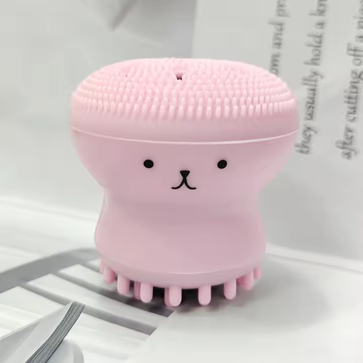 Cepillo de pulpo rosa con esponja para limpieza Facial, limpiador de poros profundos, exfoliante, espinillas, cui - 1