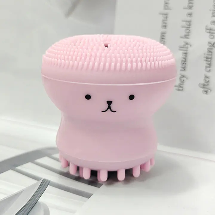 Cepillo de pulpo rosa con esponja para limpieza Facial, limpiador de poros profundos, exfoliante, espinillas, cui - 1