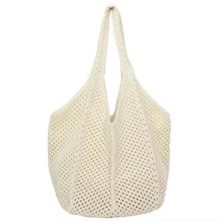 Bolso de hombro tejido de Color liso para mujer, bolso de malla de ganchillo suave con agujeros, bolso tejido informal versátil de gran capacidad para verano - 1